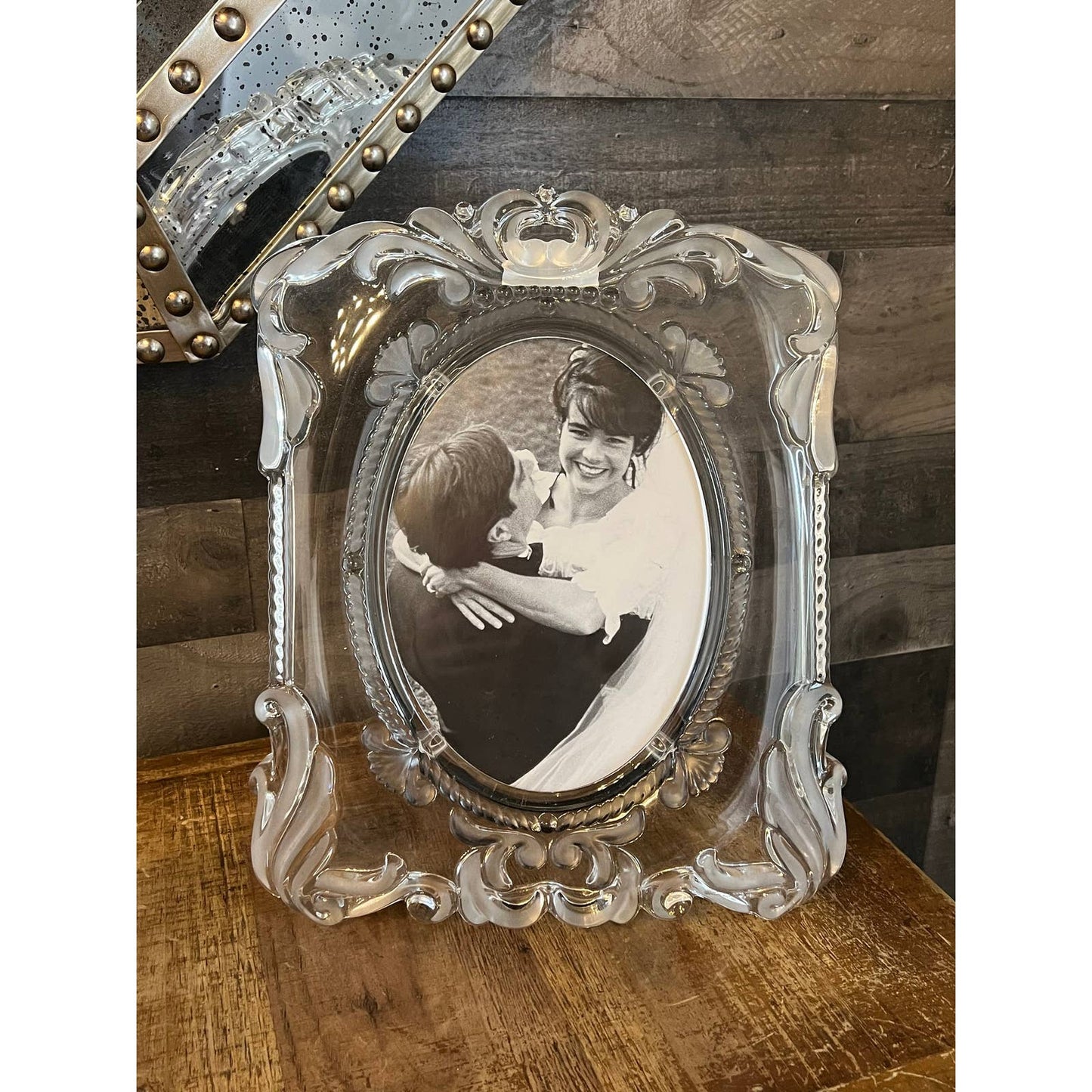 Vintage Mikasa Princess pattern large crystal picture frame with oval picture opening