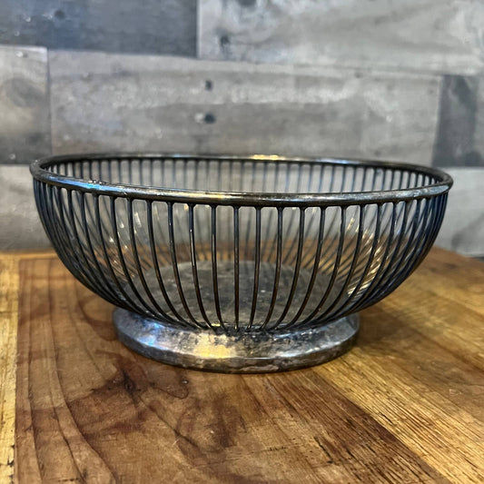 Vintage silverplated round wire basket bowl