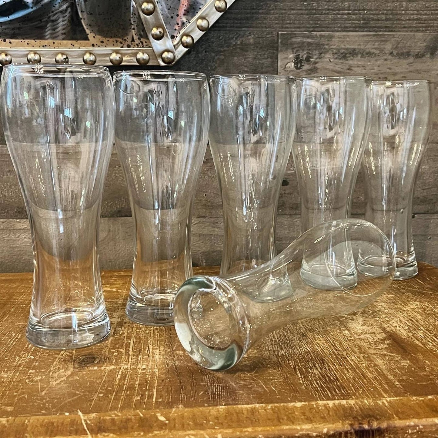 Vintage set of 6 tall pilsner beer clear glasses