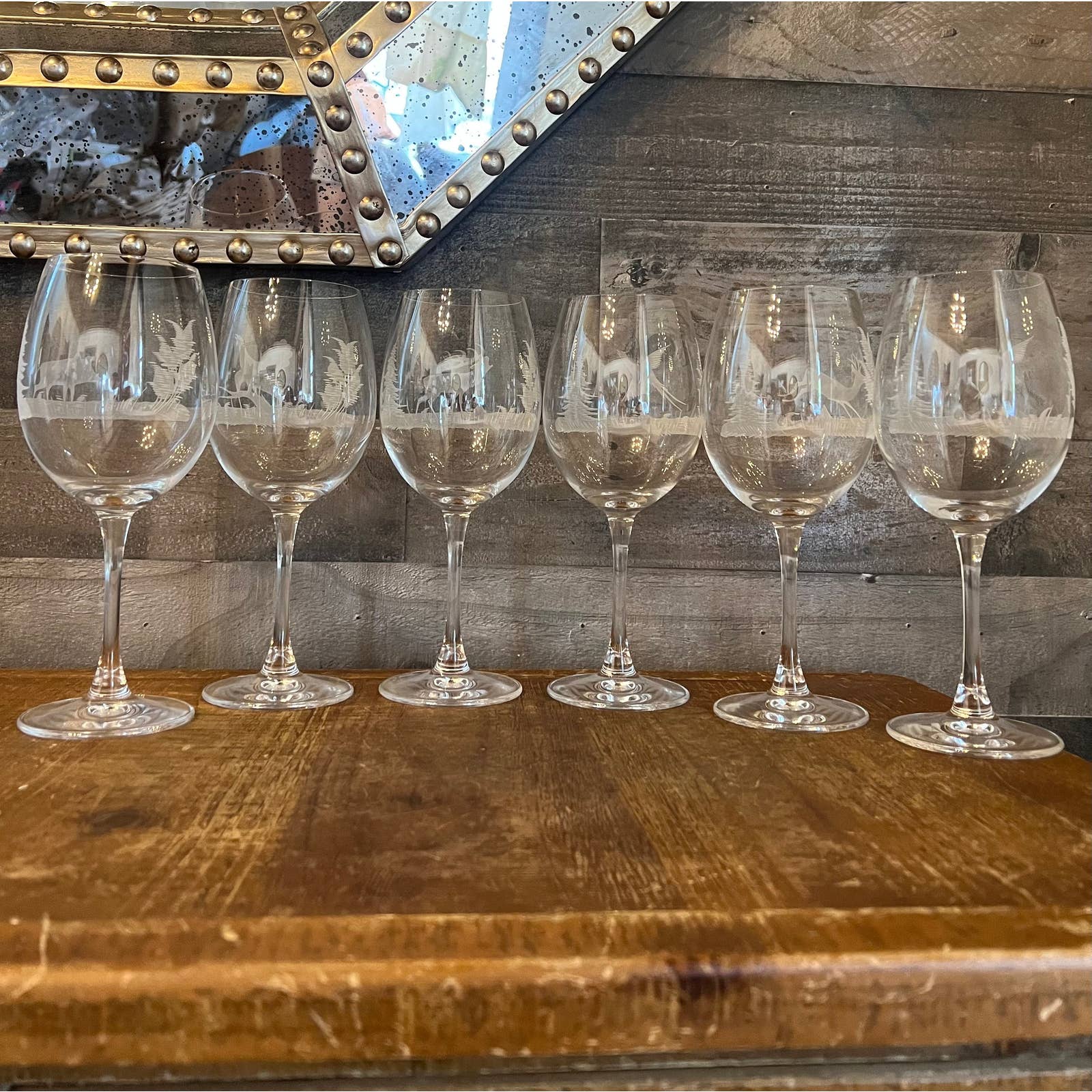 6 Etched Stars Wine Glasses - Braumhaus