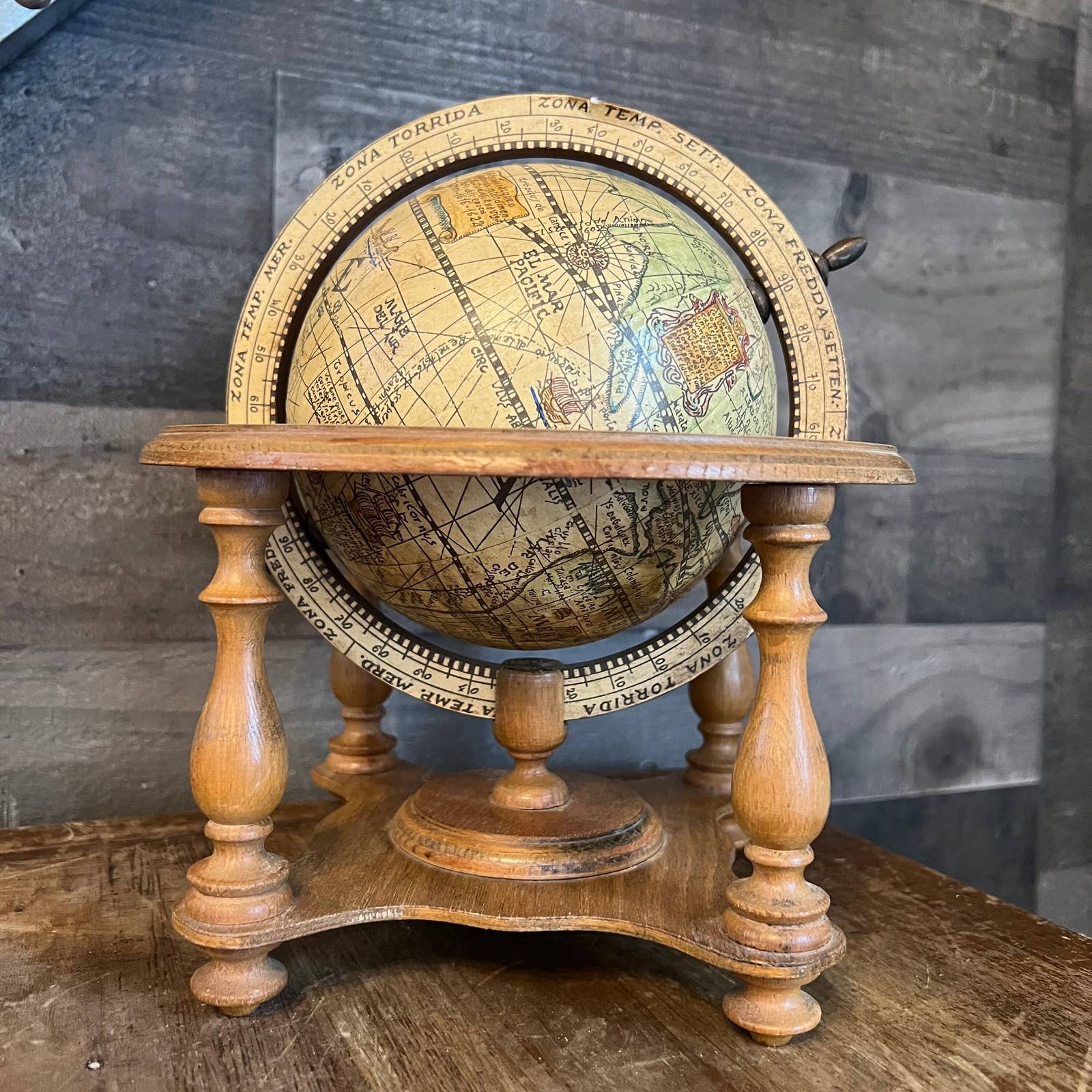 VTG Old World Atlas Globe Spinning Wood - Antique Style- deals Made In Italy.