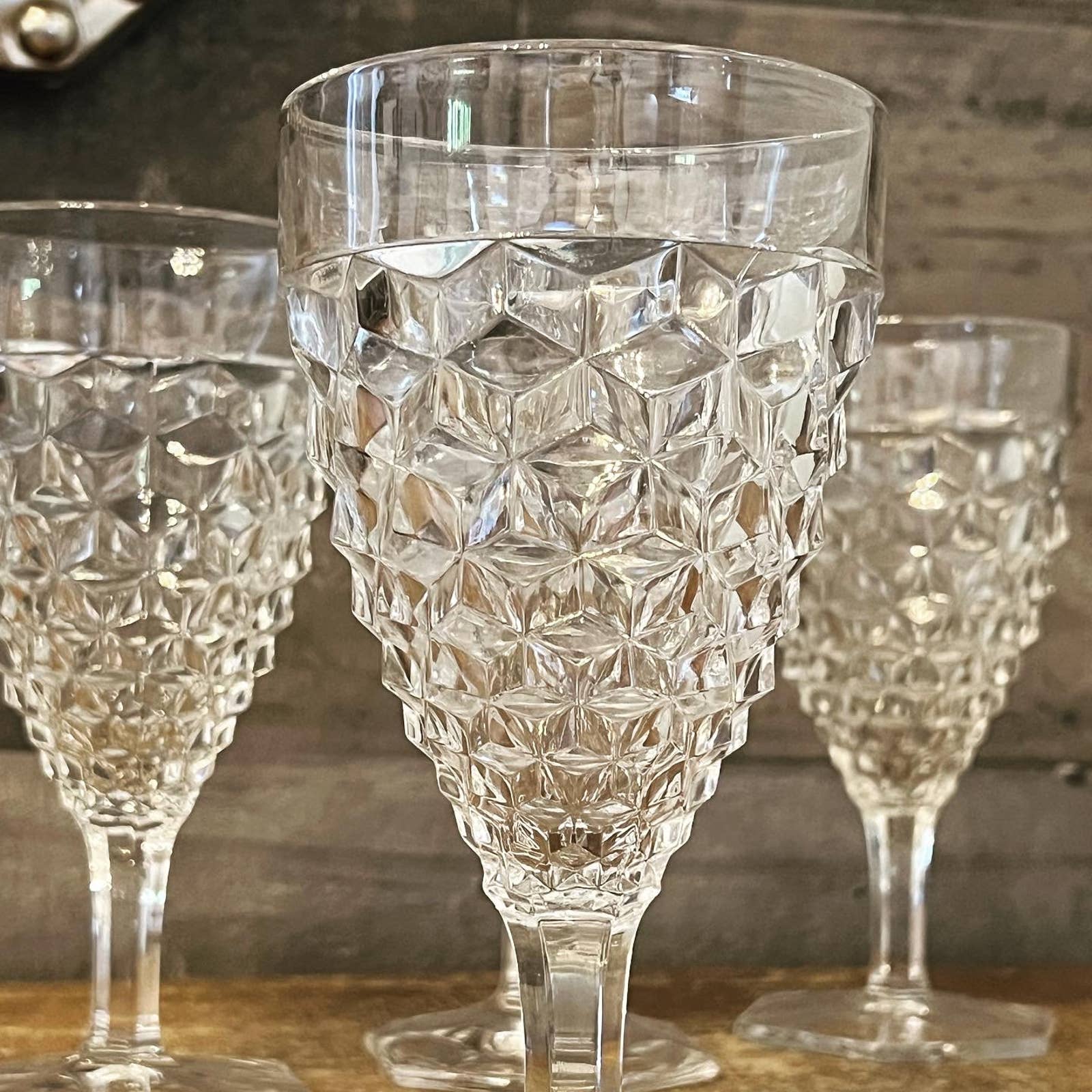 Set of 4 Fostoria American Clear glass water goblets - vintage glasses -  bar glasses - cocktail glasses - bar cart glasses - stem 2056