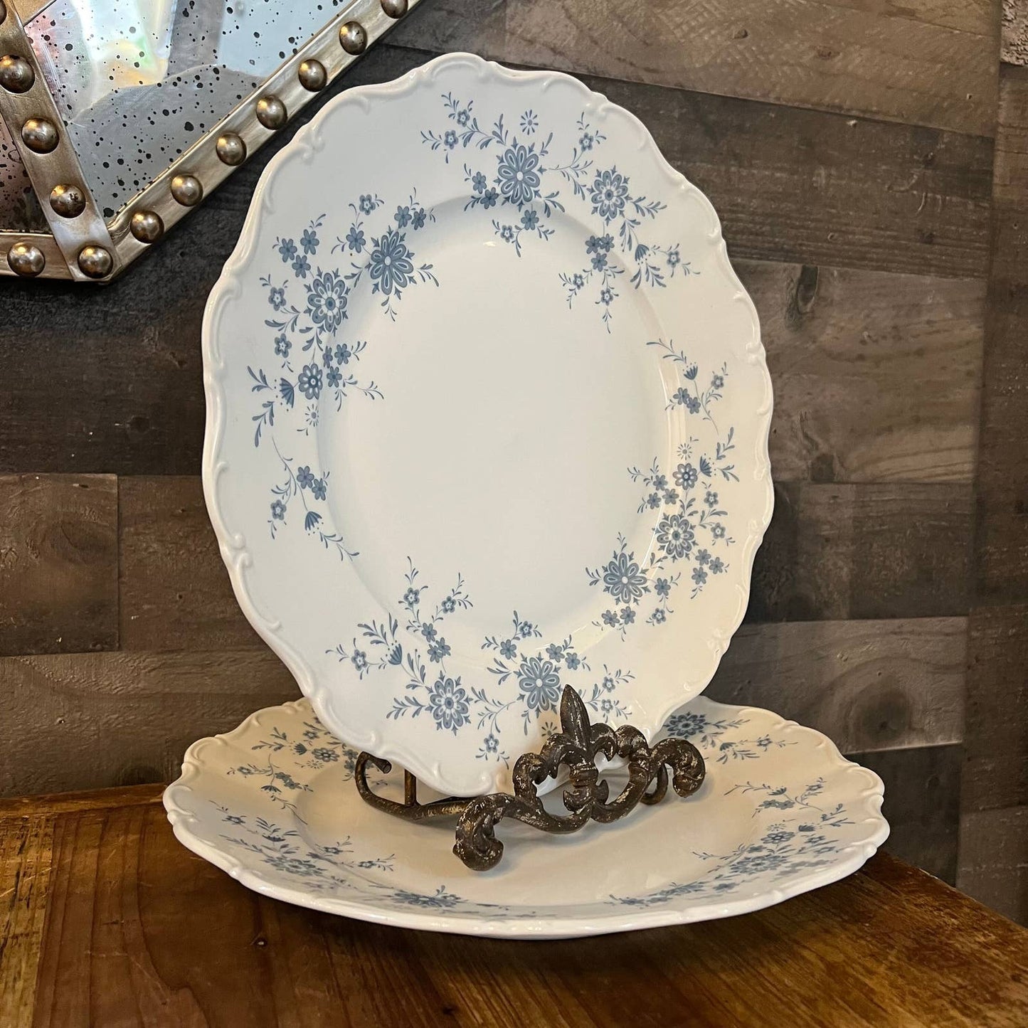 Seltmann Welden Bavarian Blue Christina Porcelain white and blue floral round platters - pair